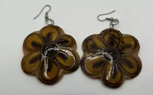 Orecchini Vintage Fiori Plastica Marrone Diametro 2" Ottime Condizioni - Foto 1 di 7