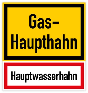 Aufkleber „Gashaupthahn Hauptwasserhahn“ Kombi Hinweis Feuerwehr | 297 x 315 mm - Bild 1 von 1
