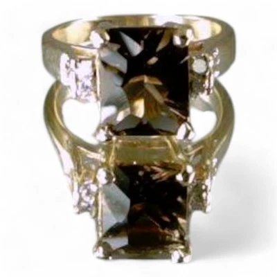 Anillo de cuarzo ahumado, oro macizo de 10KY o 14KY para dama, R221 Foto 1 de 4