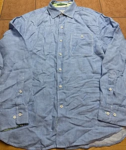 Camisa Tommy Bahama Azul Rayas Abotonada Tencel Mezcla de Lino Para Hombre Talla Med - Imagen 1 de 8