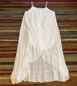 Meo Meli Tunika Damen groß weiß Maxi Italy Baumwolle Lagenlook Rüschen fließend Sommer - Bild 1 von 12