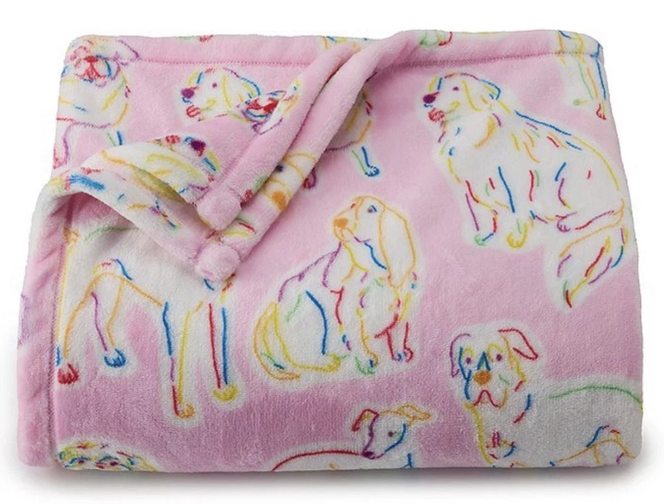 Rainbow Outline DOGS Pink 5x6 ft Oversized Plush THROW BLANKET The Big One® NEW! - Image 1 of 1