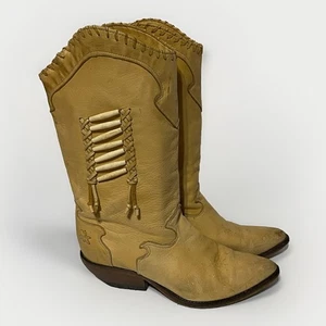 Zodiac Size 9 M Soft DeerSkin Leather Caramel Boots 322000 Beaded Braided - Picture 1 of 10