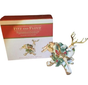 Fitz & Floyd Yuletide Holiday Candleholder Right Facing Reindeer w/box - Picture 1 of 8