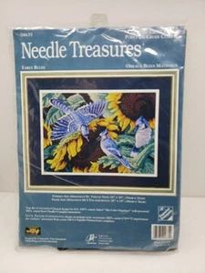 NEW SEALED JCA Needle Treasures EARLY BLUES Cross Stitch Kit 04635 Blue Jays - Picture 1 of 17