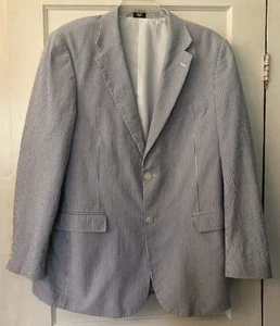 Meeting Street, Men's Seersucker Sport Coat/ Blazer, 44 Long, Blue/White Striped - Picture 1 of 11