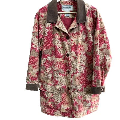 Vintage L.L. Bean Floral Chore Barn Coat Size 2x Corduroy Trim Button Up - Image 1 of 4