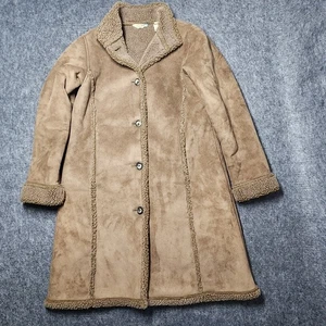 LL Bean Mujer Marrón Piel de Oveja Sherpa Forrado Imitación Gamuza Abrigo Largo Chaqueta Pequeña - Imagen 1 de 7