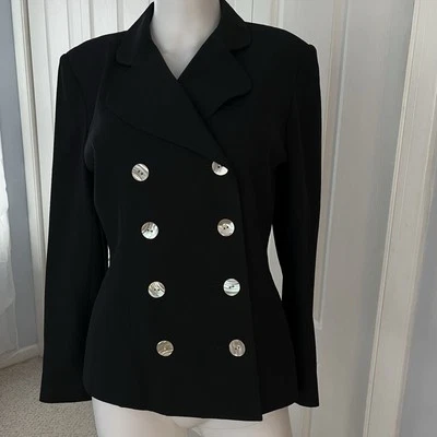 Chaqueta Blazer Vintage Oleg Cassini Negra Doble Pecho Talla 6 Foto 1 de 4