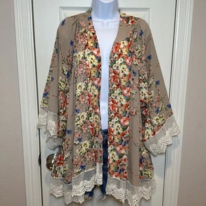 Umgee Floral Kimono With Crocheted Trim Size M/L Boho Hippie - Picture 1 of 12