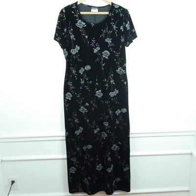 Maxi Vestido Vintage Talla 14 Terciopelo Negro Floral Oscuro Cachicho Y2K Años 90 Grunge Foto 1 de 4