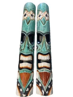 SET OF 2 40” TIKI MASK HAWAIIAN WALL ART ISLAND HOME DECOR BAR TROPICAL - Image 1 of 4