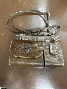 Brighton Crossbody Leder Geldbörse Camel Pebbled Krokoprägung Organizer Portemonnaie - Bild 1 von 17