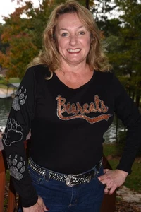 Bearcats Camisa Brillo Estrás XS S M L XL XXL 1X 2X 3X 4X 5X Naranja Negro - Imagen 1 de 11