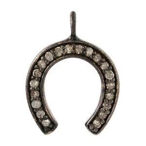 Horseshoe Charm Sterling Silver Diamond Lucky Symbol Jewelry Making Finding - Picture 1 of 7