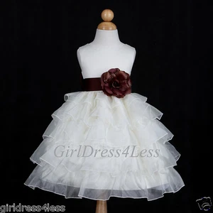 IVORY/CHOCOLATE BROWN PRINCESS WEDDING FLOWER GIRL DRESS 12M 18M 2/2T 4 6 8 10 - Picture 1 of 2