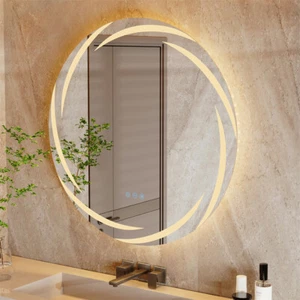 60cm LED Illuminated Bathroom Mirror Unique Swirl Light 3 Colour Anti-fog Button - Picture 1 of 12