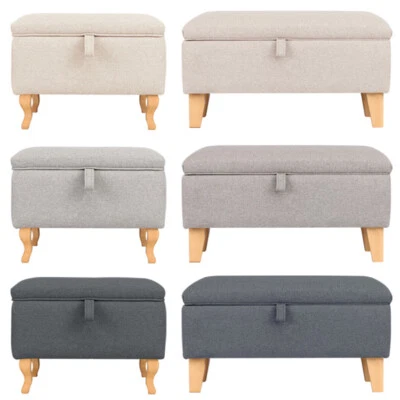 Rectangular Storage Footstool Ottoman Pouffe Stool Fabric Chair Upholstery Bench - Image 1 of 4