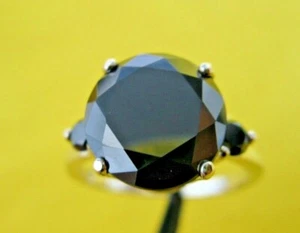 3.27ctw REAL BLACK DIAMOND RING *3 DIA'S* FREE DIAMOND TESTER,CERTIFICATE,SIZE 5 - Picture 1 of 11