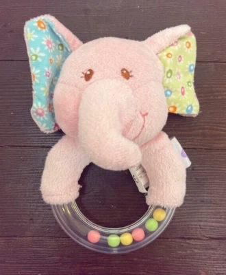Mary Meyer Pink Plush Elephant Baby Rattle Circle Handheld Toy - Image 1 of 4