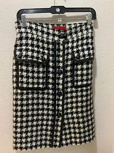 Gonna Carolina Herrera CH 4 tweed boucle nera balze misto lana scintillante a matita - Foto 1 di 7
