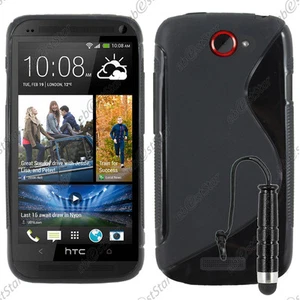 Housse Etui Coque Silicone Motif S-line Gel Souple Noir HTC One S + Mini Stylet - Photo 1 sur 1