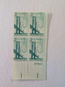 US Scott #1258 5c Verrazano-Narrows Bridge 1964 Plate Block of 4 stamps - MNH/OG - Picture 1 of 1