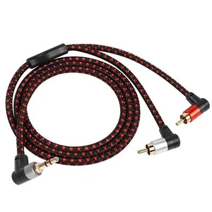 90 Degree Right Angle 3.5mm to 2 RCA Cable 3FT2RCA Male to 3.5mm TRS Male Ste... - Picture 1 of 7