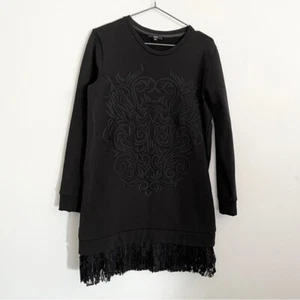 ALIX The Label Long Sleeve Embroidered Drop Hem Lace Trim Sweater Dress Small - Picture 1 of 7