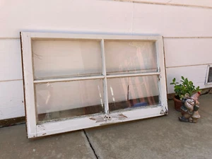 Vintage Original 1940s Wood Window Frame~Four Window Panes with Glass Farmhouse - Picture 1 of 8