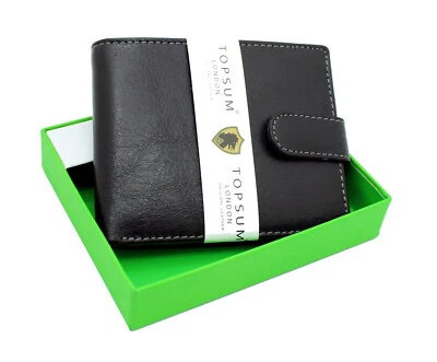 Topsum London Men RFID Blocking Bifold Soft Black Leather Coin Pocket Wallet