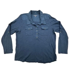 Eddie Bauer Shirt Mens 2XL Blue Long Sleeve Button Front Pocket Linen Blend - Picture 1 of 10