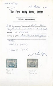 Egypt - 1868 Suez Canal Co. 20c Type 1 & Type 3 with certificate - Picture 1 of 1