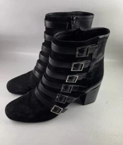37.5/US7❤️ Saint Laurent Black Leather Heels Buckle Ankle Boots Bootie ITALY - Picture 1 of 1