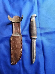 PAL USA RH24 Fixed Blade Knife 7 5/8" Overall Stacked Leather W/ Original Sheath - Picture 1 of 8