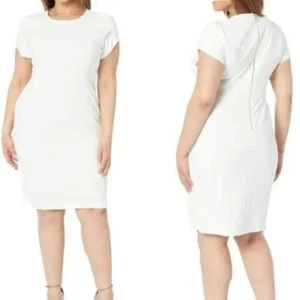 Neu mit Etikett Calvin Klein Damen Tulpenärmel Etuikleid weiß GR-18W - Bild 1 von 10