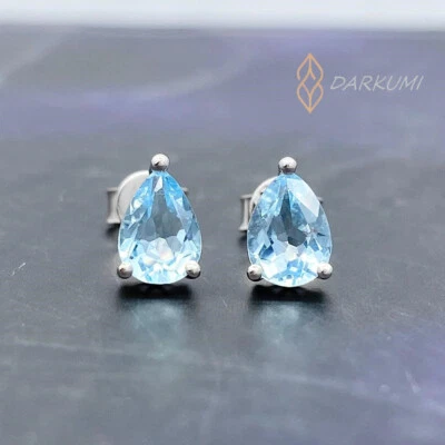 Aretes de plata de ley 925 aguamarina natural de 1,22 quilates piedra de nacimiento de marzo Foto 1 de 4
