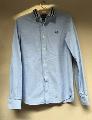 Fred Perry M6224 Men's XS Sports Tape Oxford Shirt Button Light Smoke Blue - Image 1 of 4