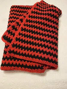 Red and Black Handmade Crocheted Afghan 52x43 - Picture 1 of 4