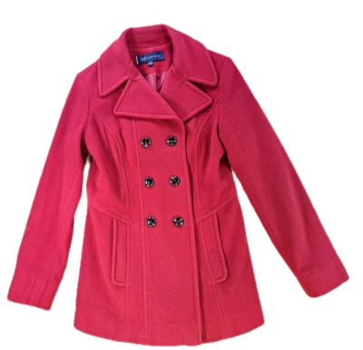 Abrigo Anne Klein Mujer PEQUEÑO 80% Lana Doble Pecho Guisante Rojo Clásico Preppy Foto 1 de 4