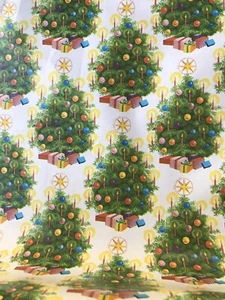 Vintage 1950s Christmas Gift Wrapping Paper Tree Candles Star One 15x36" Piece - Picture 1 of 3