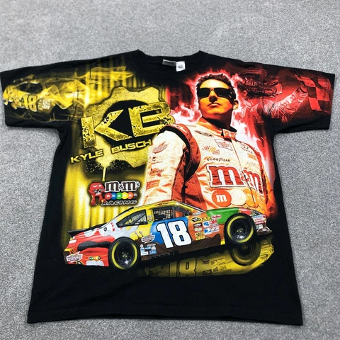 Vintage Kyle Busch Shirt Men Large Black All Over Print Adult 2010 M&Ms Racing Cover