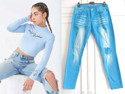 VINTAGE Y2K 90s 00s BABY PHAT GLAM BLING BLUE RIPPED LOW RISE SLIM JEANS 7 M L % - Imagen 1 de 4