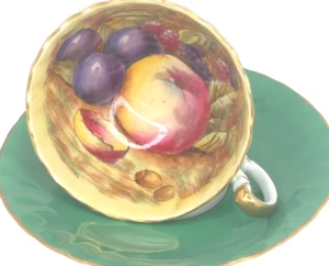 C1950s Aynsley Fuß Teetasse Untertasse Jade Green Orchard Fruit Signed Bone China - Bild 1 von 16