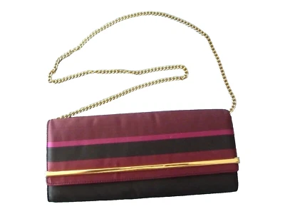 Bolso de Hombro Bolso sin asas Talbots NUEVO 100% Seda Dorado Cadena Extraíble Rojo Oscuro Rayas Foto 1 de 4