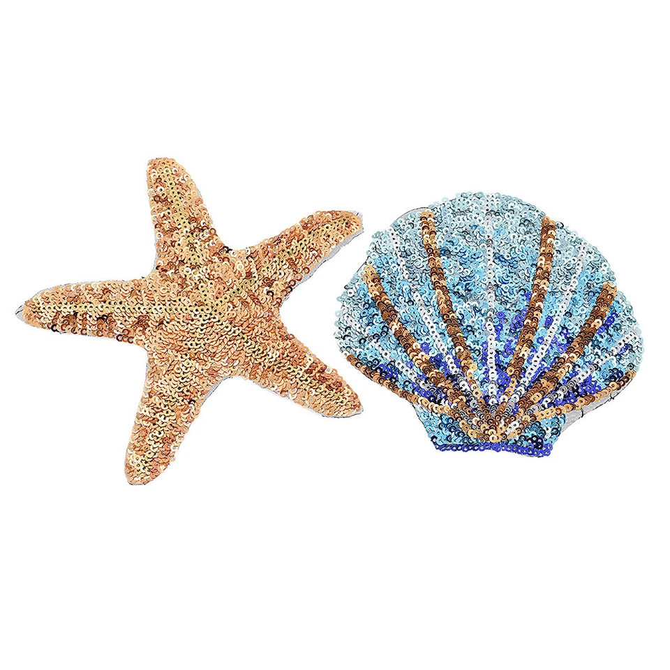 Sequins Starfish Shell Patches Sewing Applique DIY Clothing Decor Accessories - Image 1 of 4