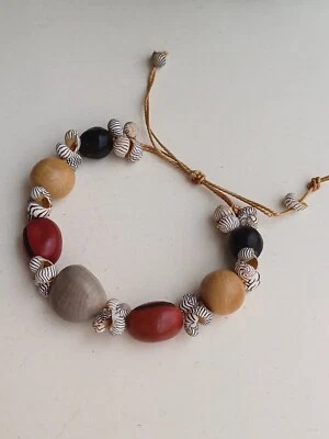 Multicoloured Woode And Shell Boho-inspired Ethnic Tribal Style Bracelet - Image 1 of 4