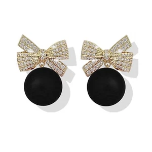 coadipress Christmas Pearl Bow Earrings for Women Fashion Sparkle Rhinestone ... - Picture 1 of 3