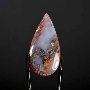 41mm Pink Red Flower Garden Agate Cabochon, Teardrop Moss Agate Cab, Indonesia h - Picture 1 of 7