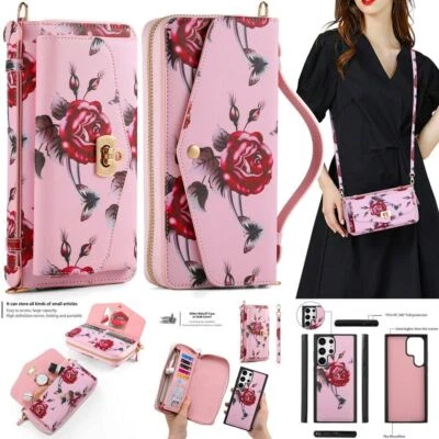 Luxury Handbag Crossbody Wallet Flower Phone Case For Samsung S23 S24 S25 Ultra - Image 1 of 4